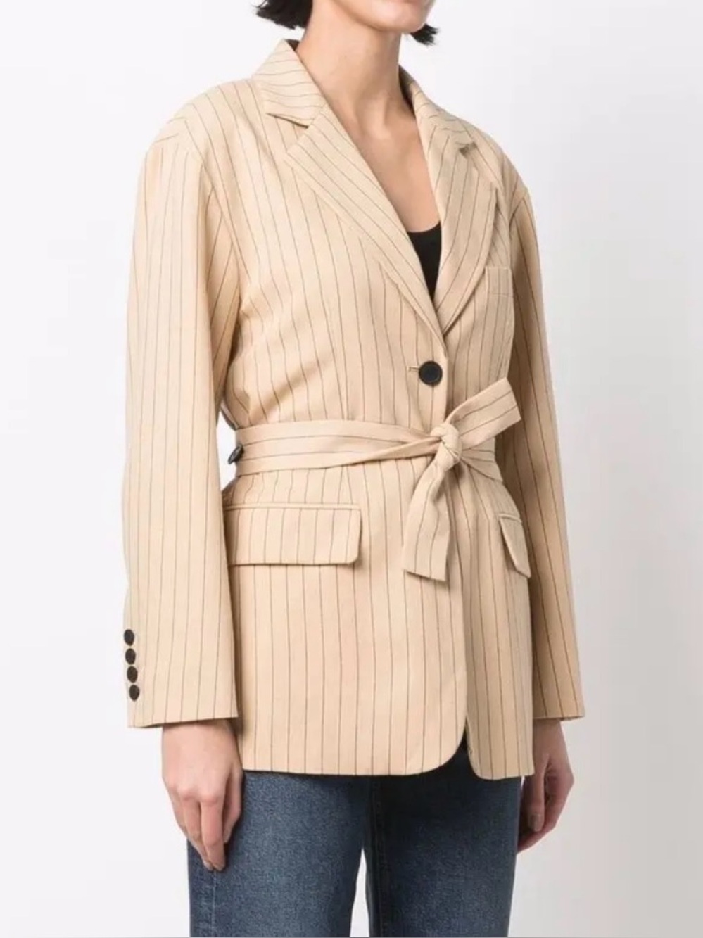 Maje Varcel Belted Striped Jacket Beige Size 38